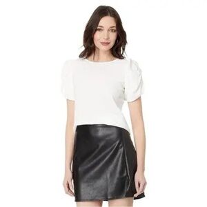 Vince Camuto White Gathered Sleeve Crewneck Top Size XS